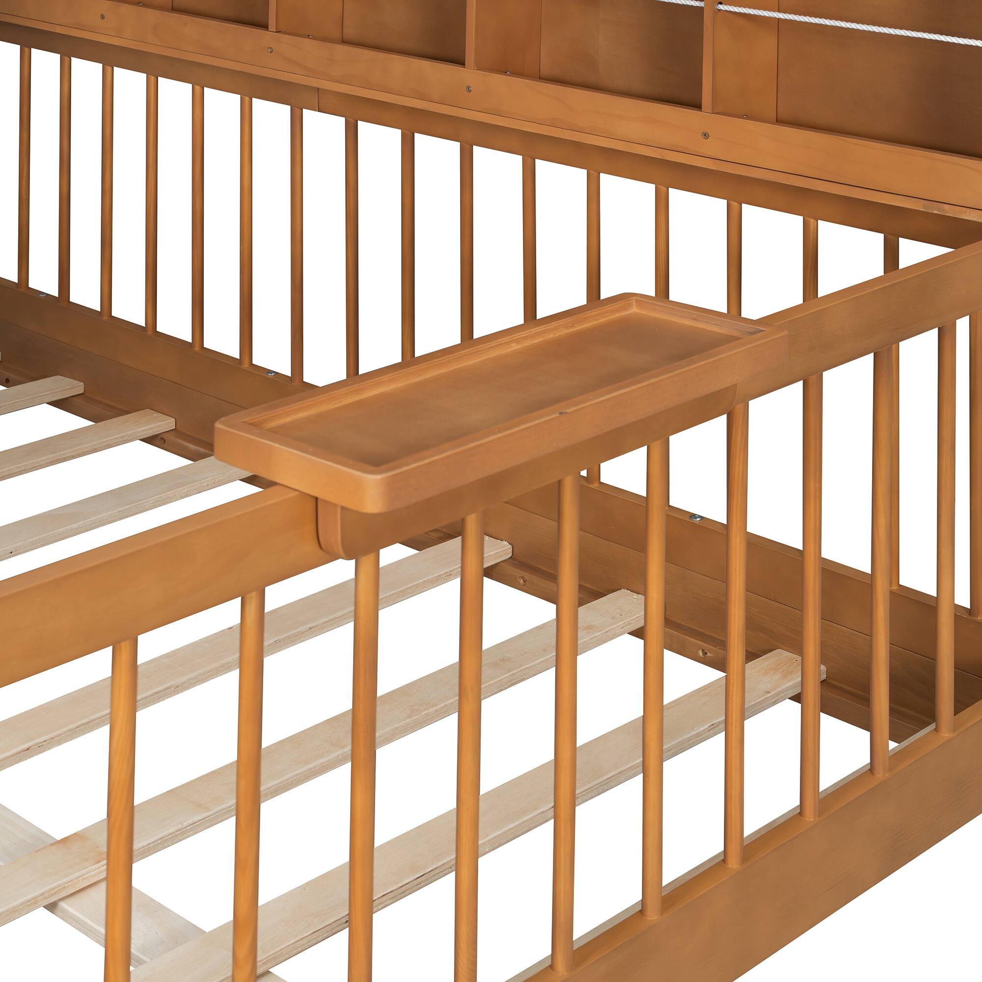 Alt View 6. Anysun - Full Size House Bed with 2 Large Drawers, Side Bookshelf with LED Strip - Walnut.