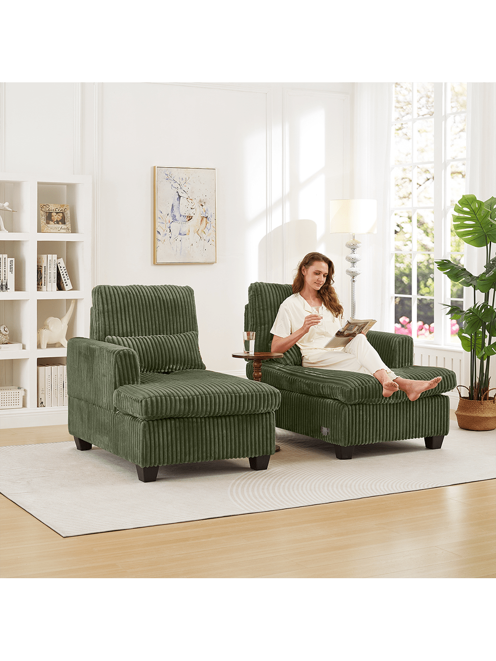 Alt View 1. Trinkets Crazed - 61 Inch Corduroy Love Seat Sofa Couch With Square Armrest,Loveseat Sleeper Couch With Adjustable Back,Double Lounge - Green.
