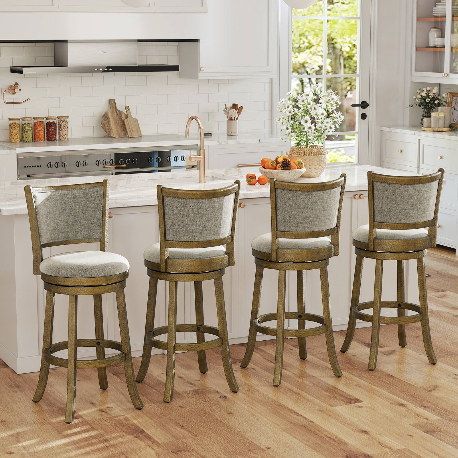 Alt View 1. Gymax - Gymax Swivel Bar Stools Set of 4 30 Inch Bar Height Chairs w/ Backrests & Wood Frame - Grey.