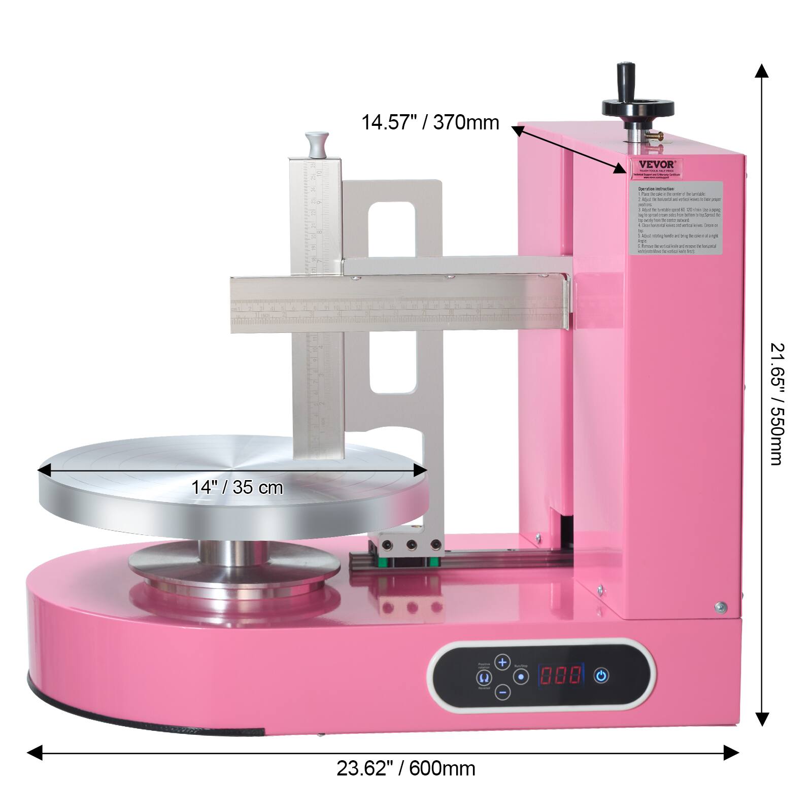 14.57" / 370mm  
14" / 35 cm  
23.62" / 600mm  
21.65" / 550mm