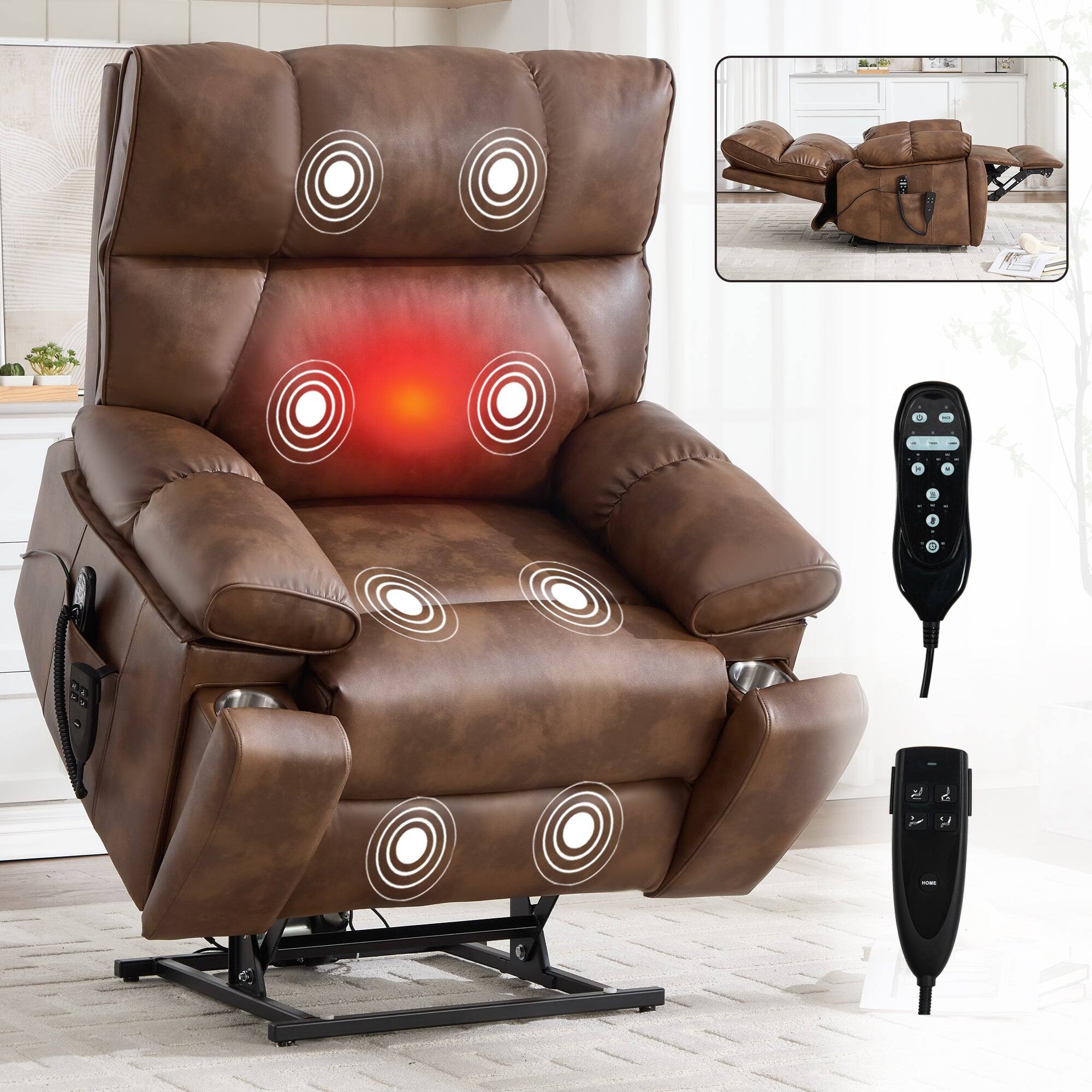 Alt View 1. Boyel Living - Brown Leatheraire Dual Motor Power Lift Recliner, Heat & Massage, Infinite Positions, Hidden Cup Holders - Brown.