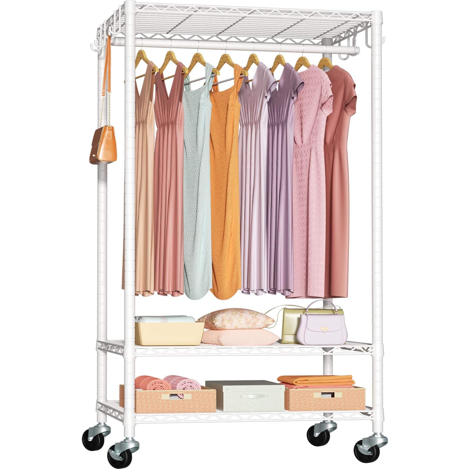 Cedar Assembly - P6 Mini Rolling Clothes Rack Heavy Duty Clothing Racks For Hanging Freestanding Garment With Wheels Portabl - White P6 Large
