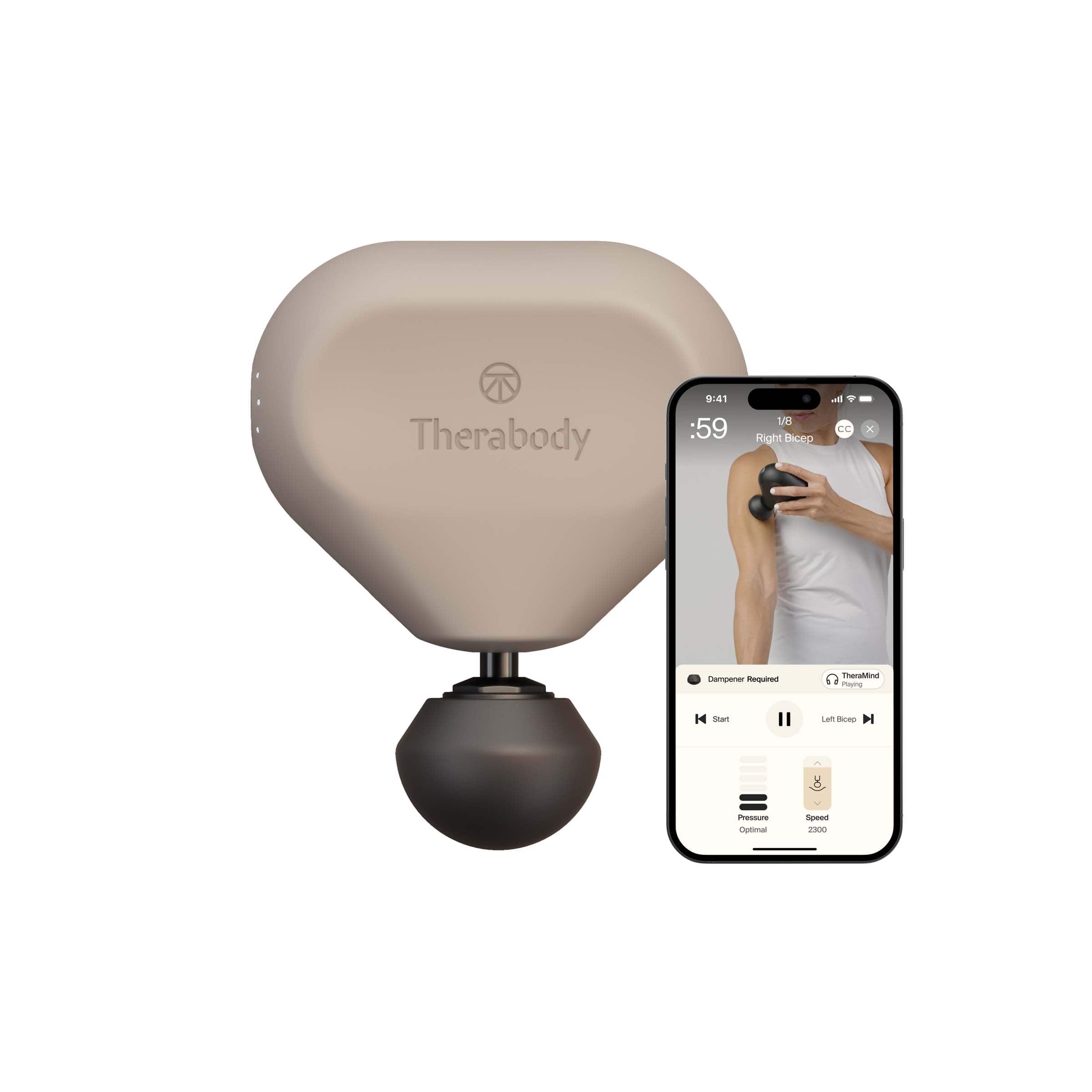 Therabody - Theragun Mini (3rd Generation) - Ultra-Portable Massage For Recovery Anytime, Anywhere - Oat - Front_Zoom