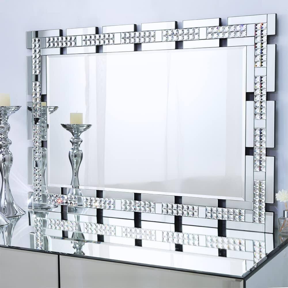 Comfort Essence - Crystal Decorative Wall Mirror For Living Room 36 X Decor With Beveled Edge Rectangle Elegant Dining Entryway - 40"L x 28"W