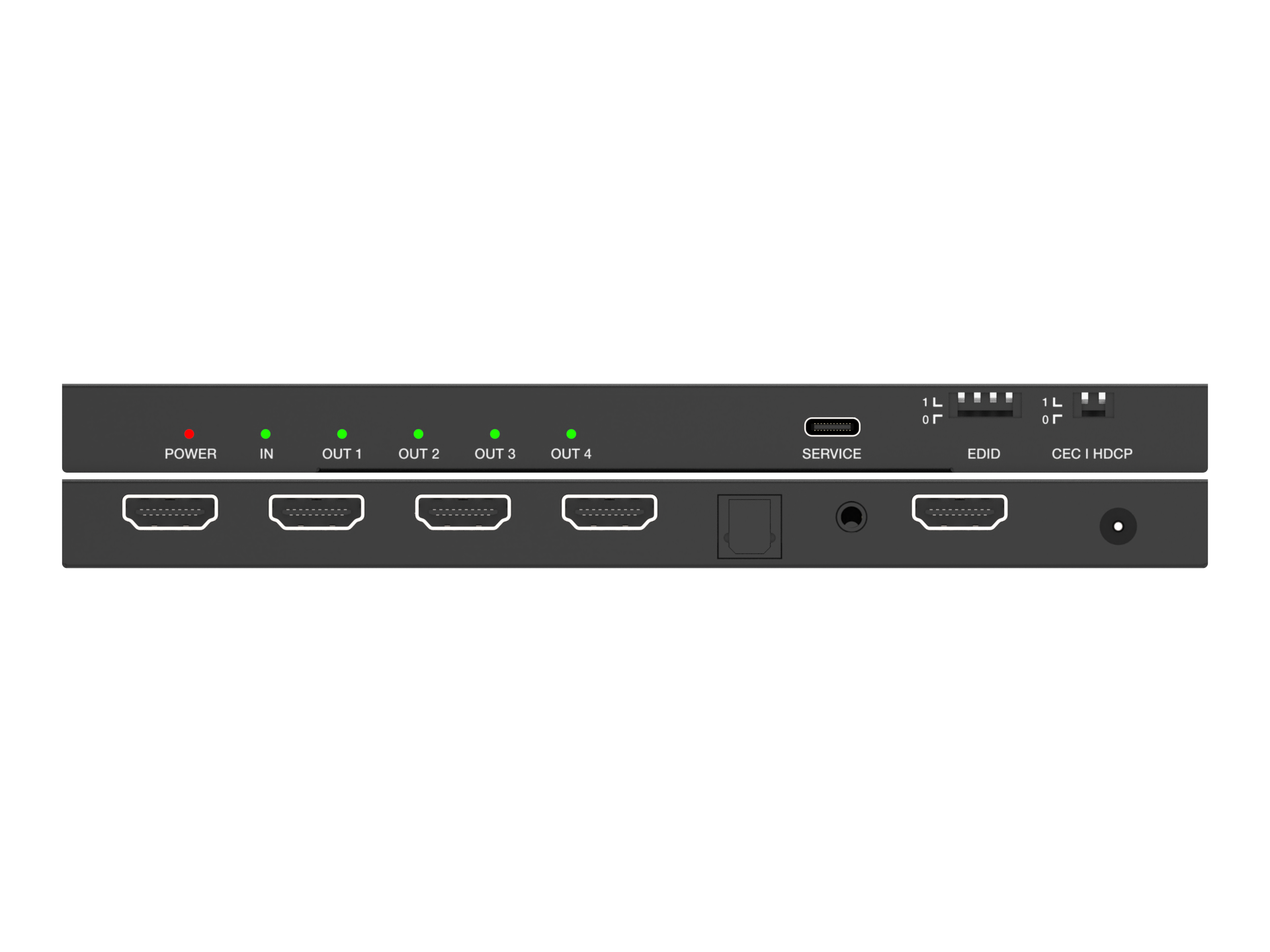1 C 1 L  
POWER IN  
OUT 1  
OUT 2  
OUT 3  
OUT 4  
SERVICE  
EDID  
CEC I HDCP
