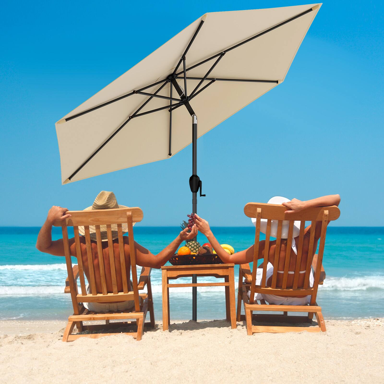 Alt View 1. Gymax - Gymax 7.5 ft Patio Umbrella Outdoor Heavy Duty Market Umbrella w/ Push Button Tilt Beige - Beige.