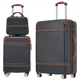 BreeBe - Hardshell Luggage Sets 3 Pieces with TSA Lock ABS Spinner Suitcase and Cosmetic Case - Black