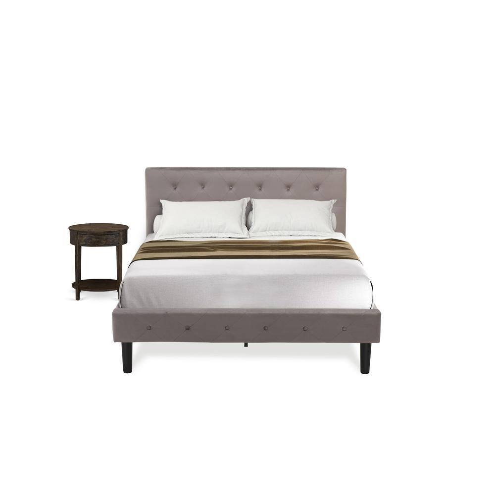 Alt View 4. East West Furniture - NL14F-1HI07 2 Pc Bedroom Set - 1 Bed Brown Taupe Velvet Fabric Headboard and 1 Nightstand - Distressed Jacobean Finish - Taupe Brown.