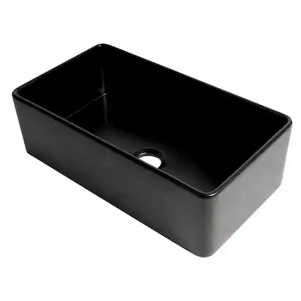 Front. Alfi - ALFI brand Black Matte Smooth Apron 33 x 18 Single Bowl Fireclay Farm Sink - Black.