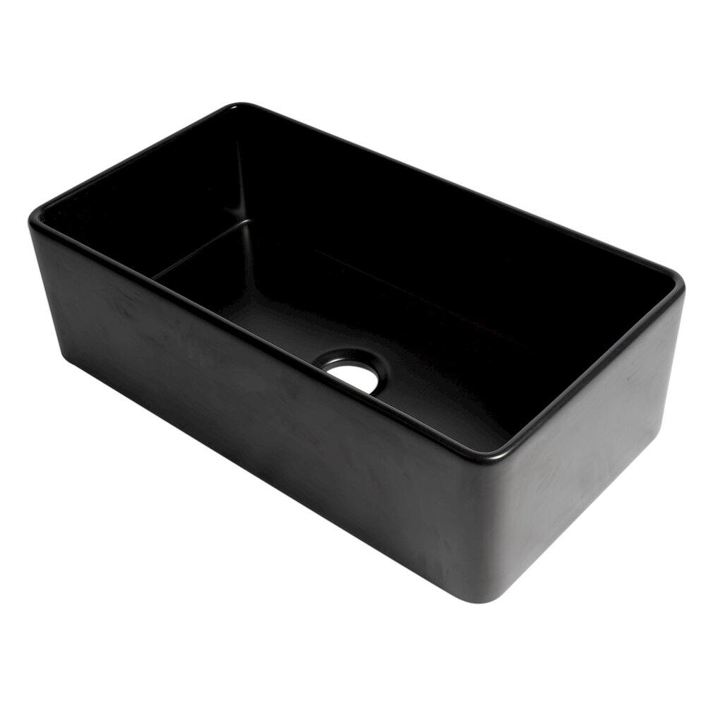 Front. Alfi - ALFI brand Black Matte Smooth Apron 33 x 18 Single Bowl Fireclay Farm Sink - Black.