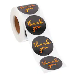 Unique Bargains - 500pcs Thank You Stickers, 1.5 Inch Round Self-Adhesive Labels Roll for Small Business Sealing Box Envelope - Black/Gold
