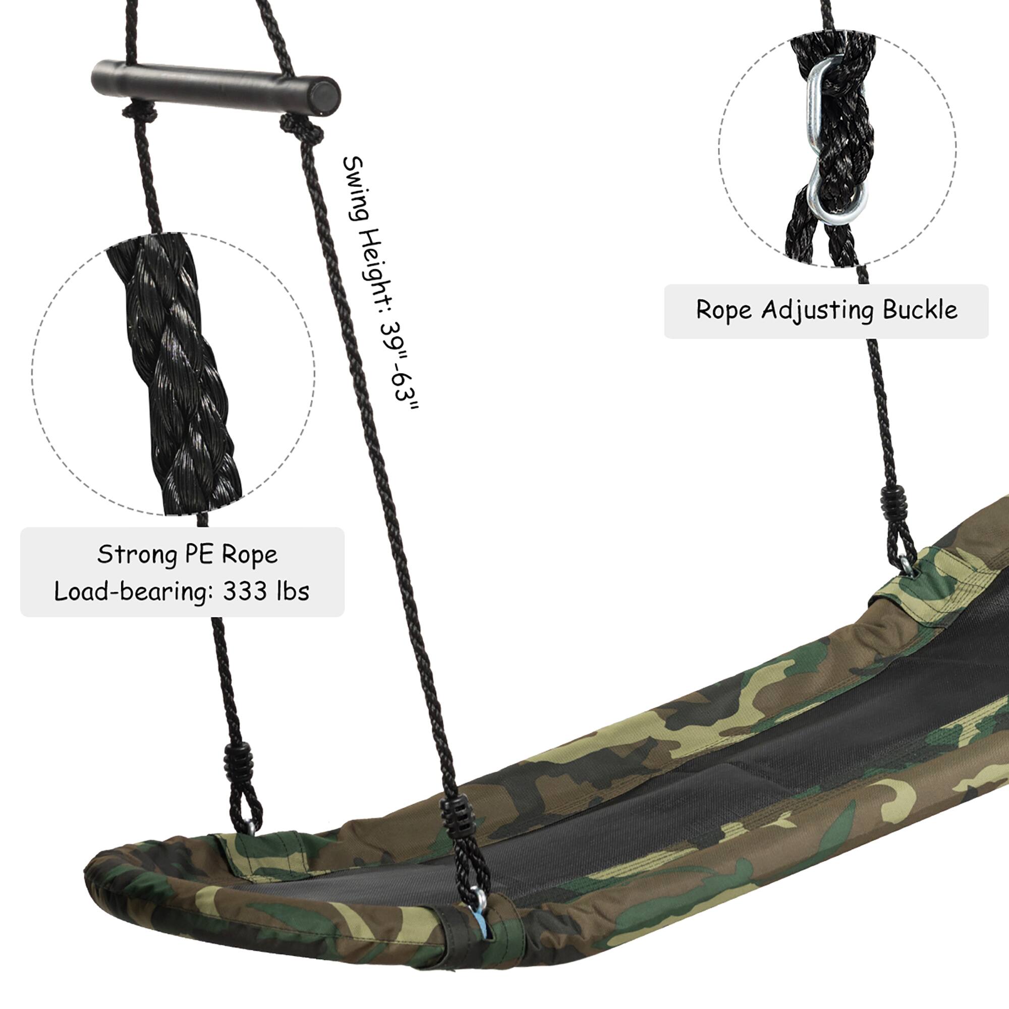 Swing Height: 39" - 63"  
Rope Adjusting Buckle  
Strong PE Rope  
Load-bearing: 333 lbs