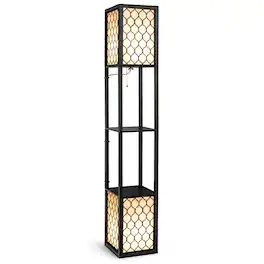 Ecooso - Shelf Floor Lamp with Dual Pull Chains, Freestanding Lamp with Foot Switch for Bedroom