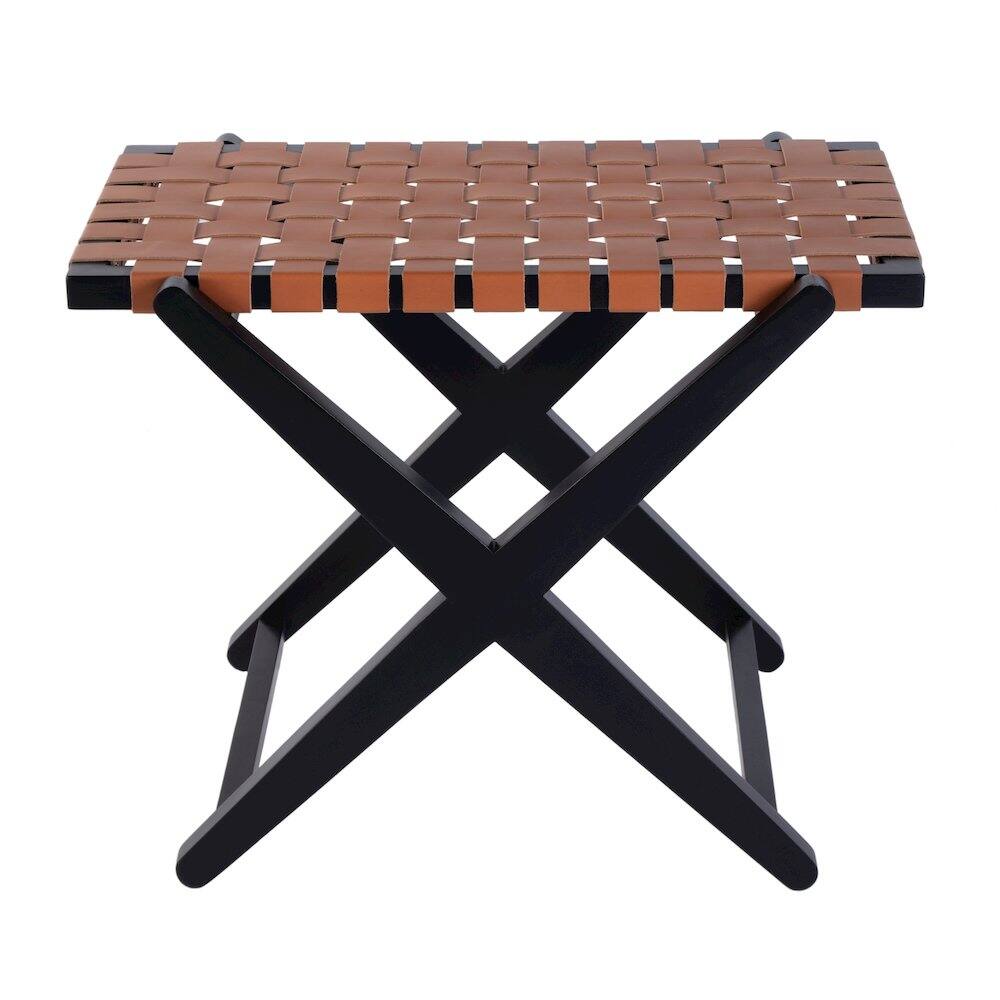 Back. Butler Specialty - Cipriani 24 in. W Leather & Wood Luggage Rack - Orange,Black.
