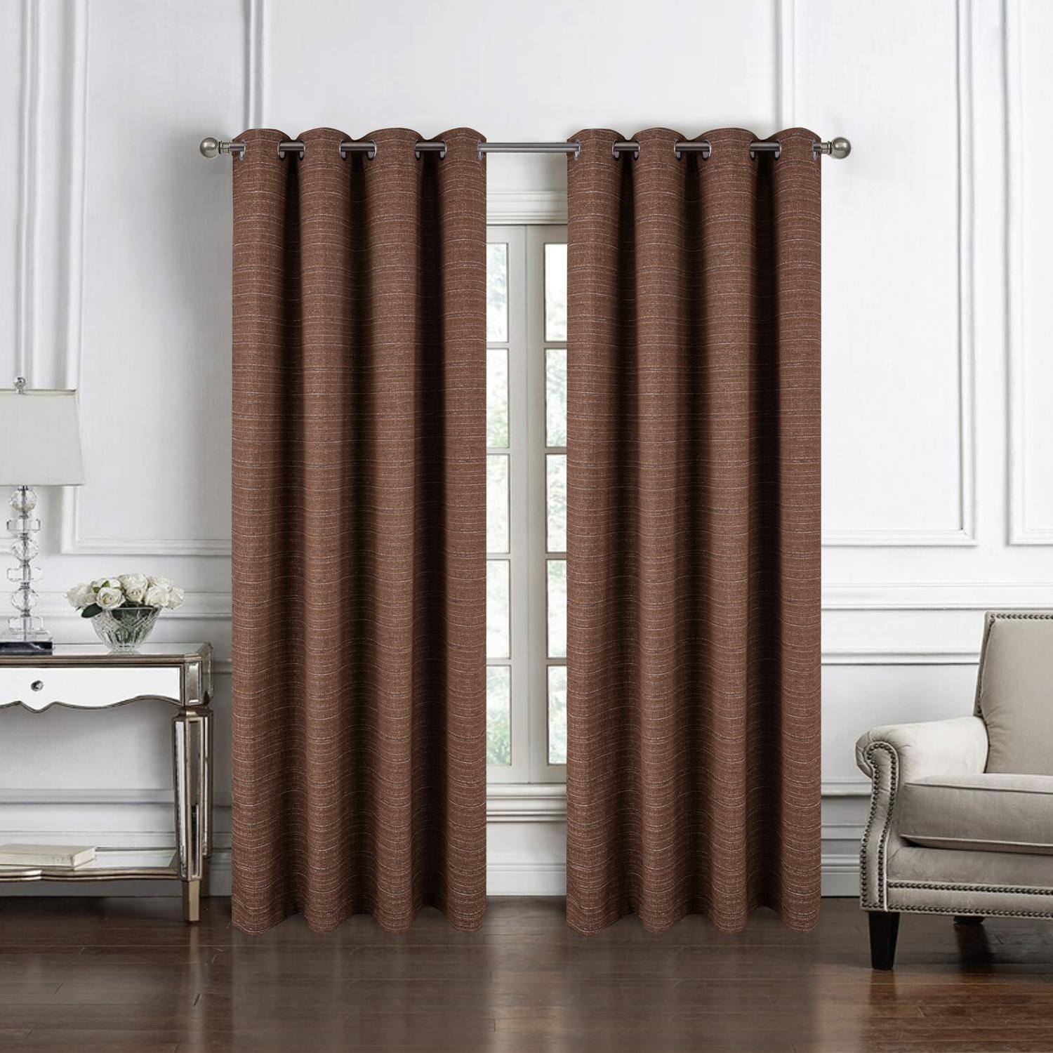 Angle. RT Designers Collection - RT Designer Collection Kensington Jacquard Foam Backed Luxurious Decorative Grommet Curtain Panel 54" x 84" Coffee - Coffee.