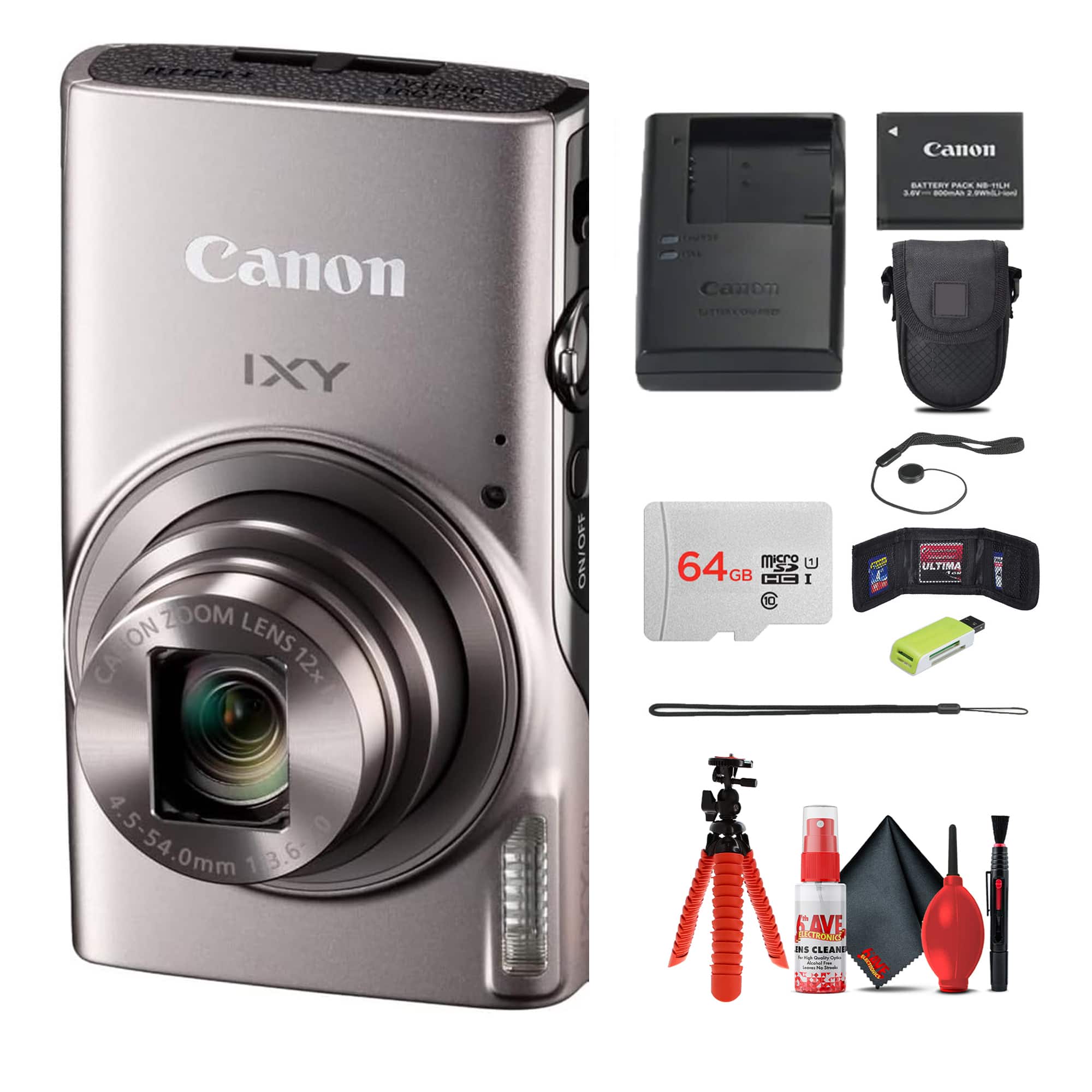 Canon - Compact Digital Camera IXY 650 HS M 12x Optical Zoom - Silver - Bundle