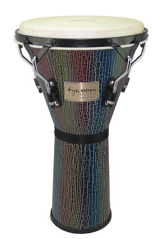 Tycoon Percussion - 12" Djembe, 22" Aged Siam Oak Shell, Goat Skin Head, Black Powder-Coated Deluxe Hoops, 5/16" Tuning Lugs with Wrench