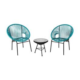 Kadyn - 3PCS Patio Acapulco Furniture Bistro Set, Outdoor Furniture Garden Conversation Bistro Sets with Glass Table-Turquoise - Blue