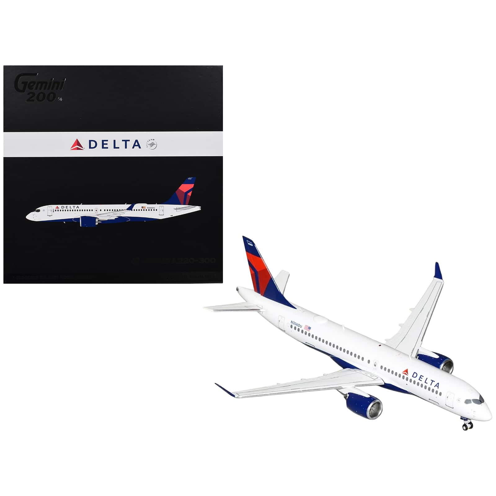 Airbus A220-300 Commercial Aircraft "Delta Air Lines" White with Red and Blue Tail 1/200 Model Airplane by GeminiJets