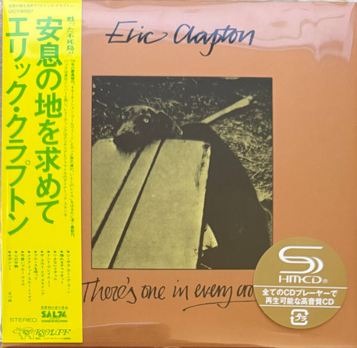 Sure, here is the corrected and grouped text from the image:

---

**Top Left:**
- UICY-80507

**Top Right:**
- Eric Clapton

**Middle Left:**
- 安息の地を求めて
- エリック・クラプトン

**Middle Right:**
- There's one in every ao

**Bottom Left:**
- SAL74
- STEREO
- RSO
- RSO LFF

**Bottom Right:**
- HMCD
- 全てのCDプレーヤーで再生可能な高音質CD

**Bottom Left (Yellow Label):**
- UICY-80507
- エリック・クラプトン
- 安息の地を求めて
- There's one in every ao
- SAL74
- STEREO
- RSO
- RSO LFF

---