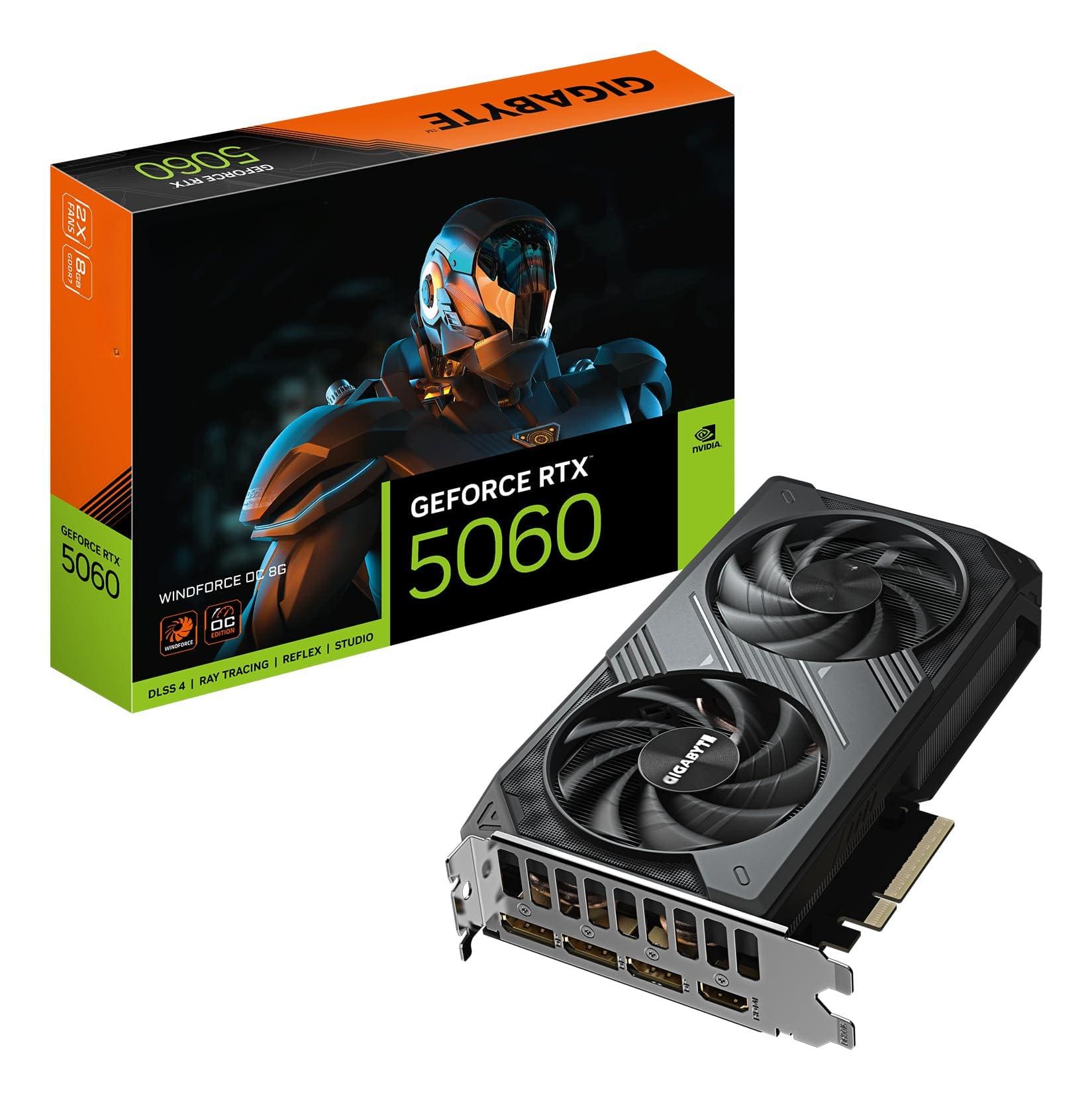 Dazzling Pops - Gigabyte GeForce RTX 5060 WINDFORCE OC 8G Graphics Card GDDR7 PCI E 5.0 Core Clock 3 x DisplayPort 1 x