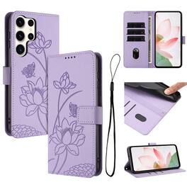 Dteck - Shockproof Wallet Case for Samsung Galaxy S25 Ultra with Detachable Wrist Strap, Protective PU Leather Folio Stand Cover - Purple