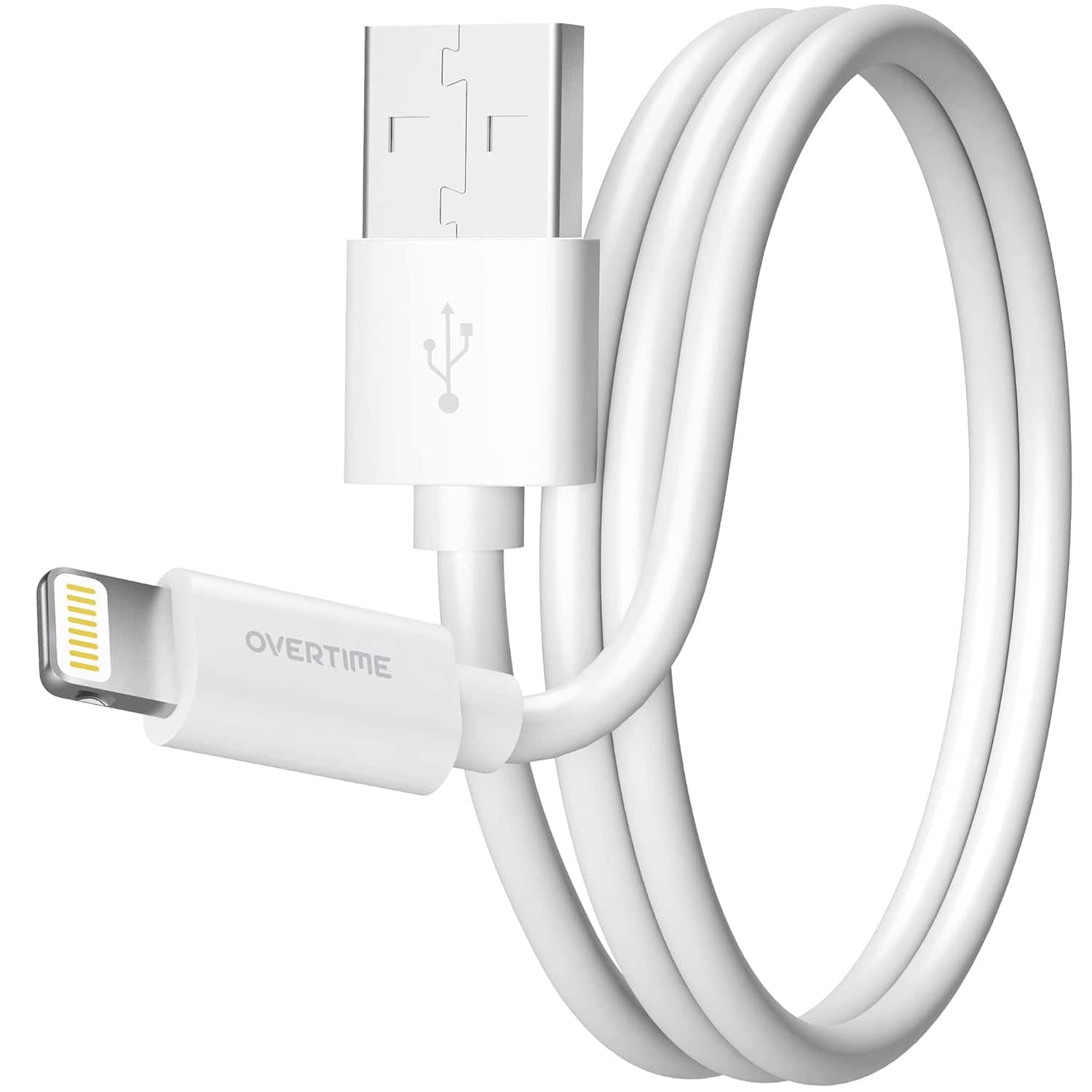 Overtime - Apple MFI Certified Lightning to USB Cable 4ft, Fast Charging and Data Transfer, White - White