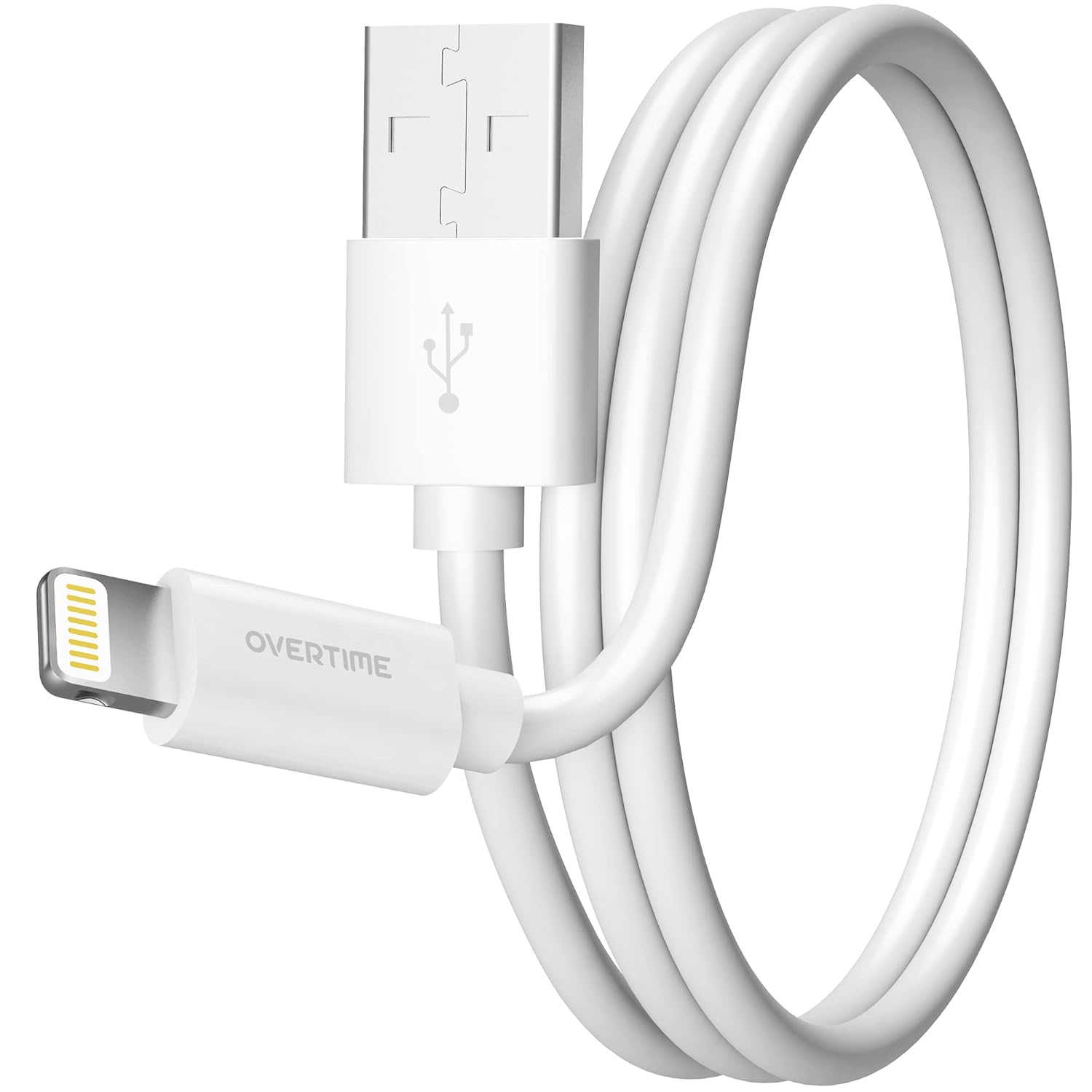 Front. Overtime - Overtime Apple MFI Certified Lightning to USB Cable 4ft, Fast Charging and Data Transfer, White - White.