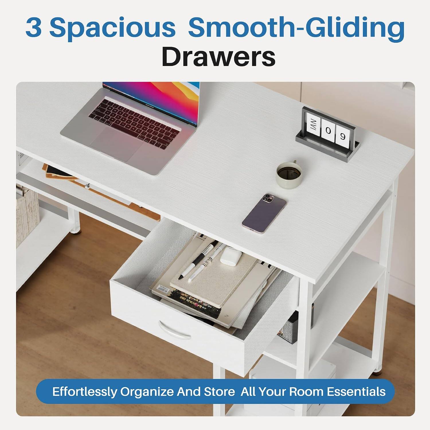 3 Spacious Smooth-Gliding Drawers

Effortlessly Organize And Store All Your Room Essentials