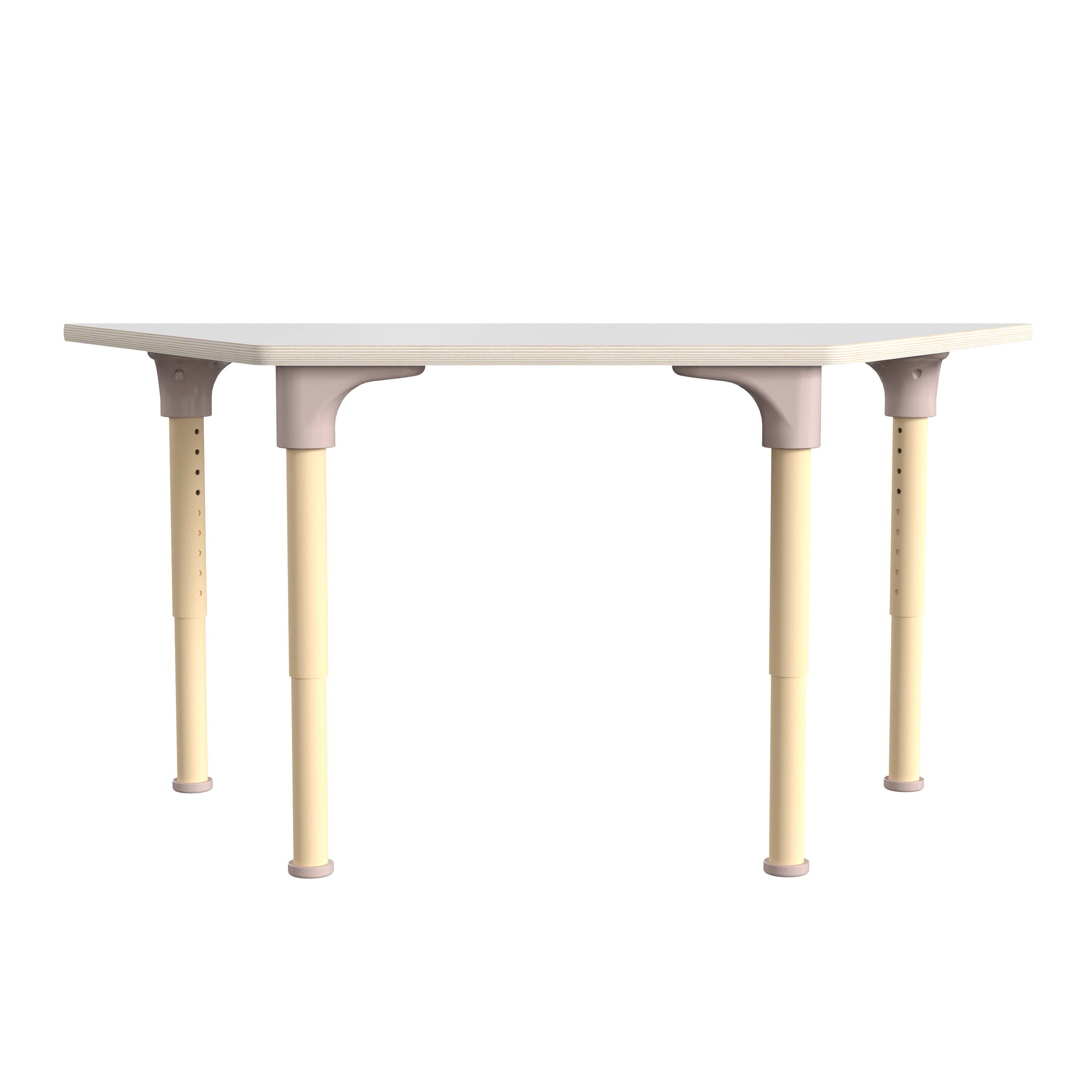 Angle. Flash Furniture - Bright Beginnings 47" Commercial Grade Wooden Trapezoid Adjustable Height Classroom Activity Table - Metal Legs Adjust F - White.