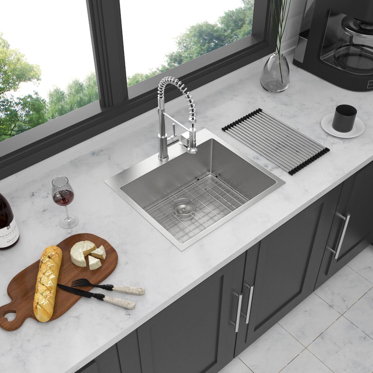 Front. Ropilly - Ropilly 28 x 22 x 10 inch drop in kitchen sink, 16 gauge T304 stainless steel sink, single bowl topmount kitchen sink - Brushed Nickel.