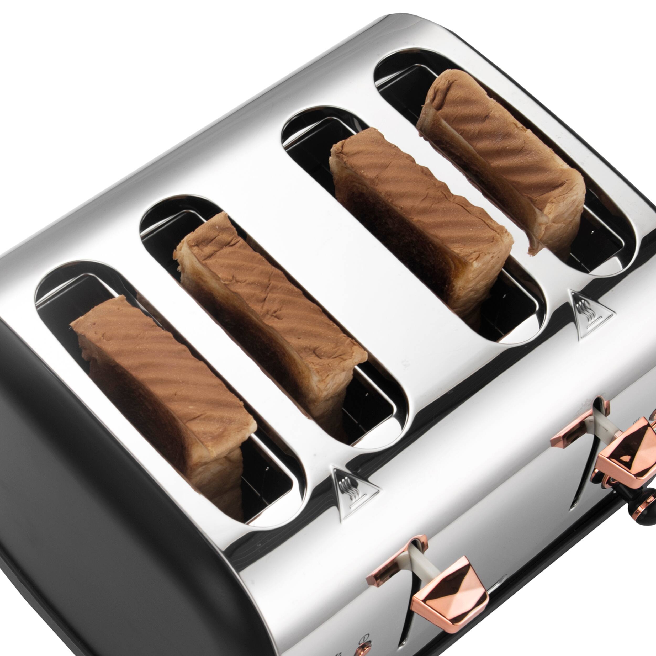Angle. MegaChef - MegaChef 4 Slice Wide Slot Toaster with Variable Browning in Black and Rose Gold - Black.