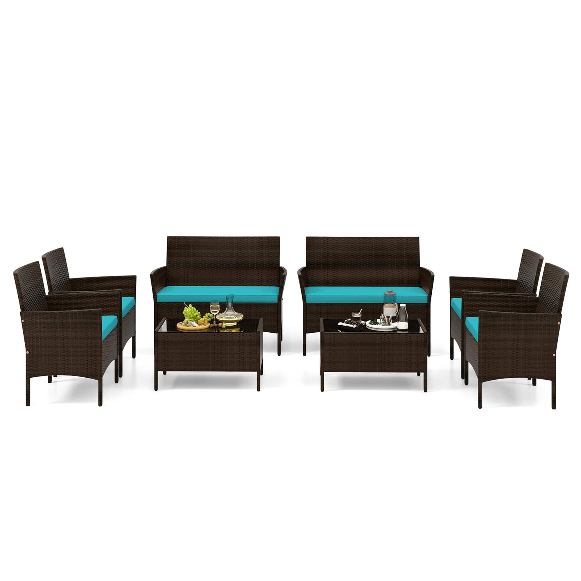Gymax - 8 Piece Patio Rattan Conversation Set Wicker Furniture Set w/ Chair Loveseat Outdoor - Mix Brown, Turquoise price history on PriceWatchPro