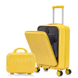 Z-Edge - 2-Piece Luggage Set - Carry-On & Cosmetic Case with Dual Spinner Wheels - Durable ABS Hardshell - Combination Lock - Yellow