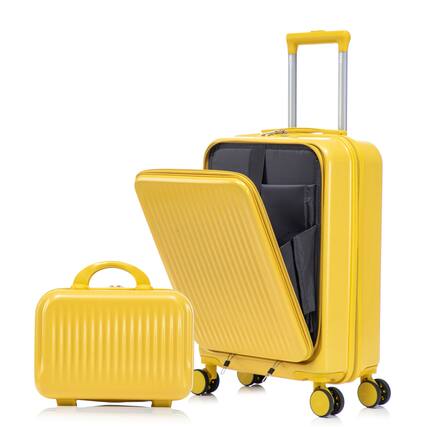Front. Z-Edge - 2-Piece Luggage Set - Carry-On & Cosmetic Case with Dual Spinner Wheels - Durable ABS Hardshell - Combination Lock - Yellow.