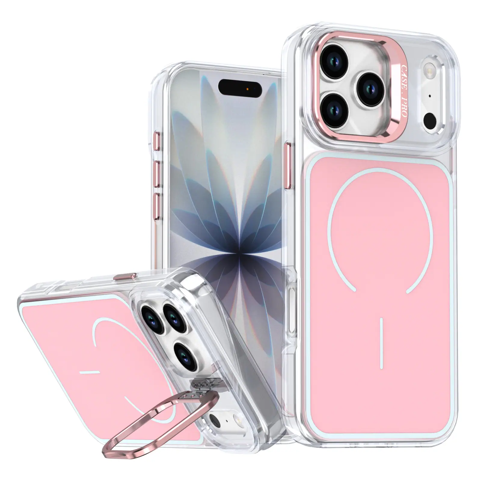 Dteck - Magnetic Case for Apple iPhone 17 Pro Max with Integrated Lens Kickstand, Shockproof Slim Hybrid Protective Cover - Pink