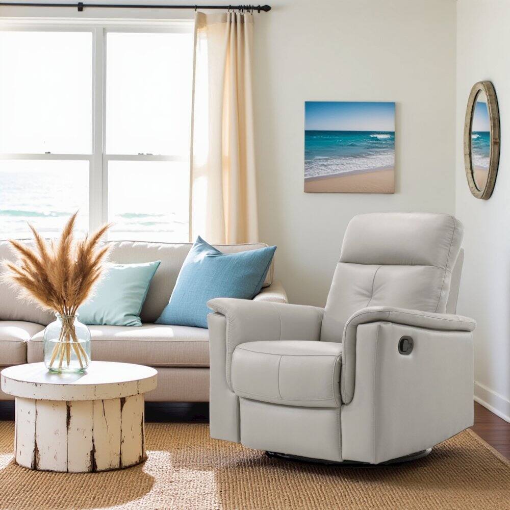 Alt View 1. Starlight Canyon Home - Silver Leather Swivel Glider Recliner, Elegant Leather Recliner Chair - Silver.
