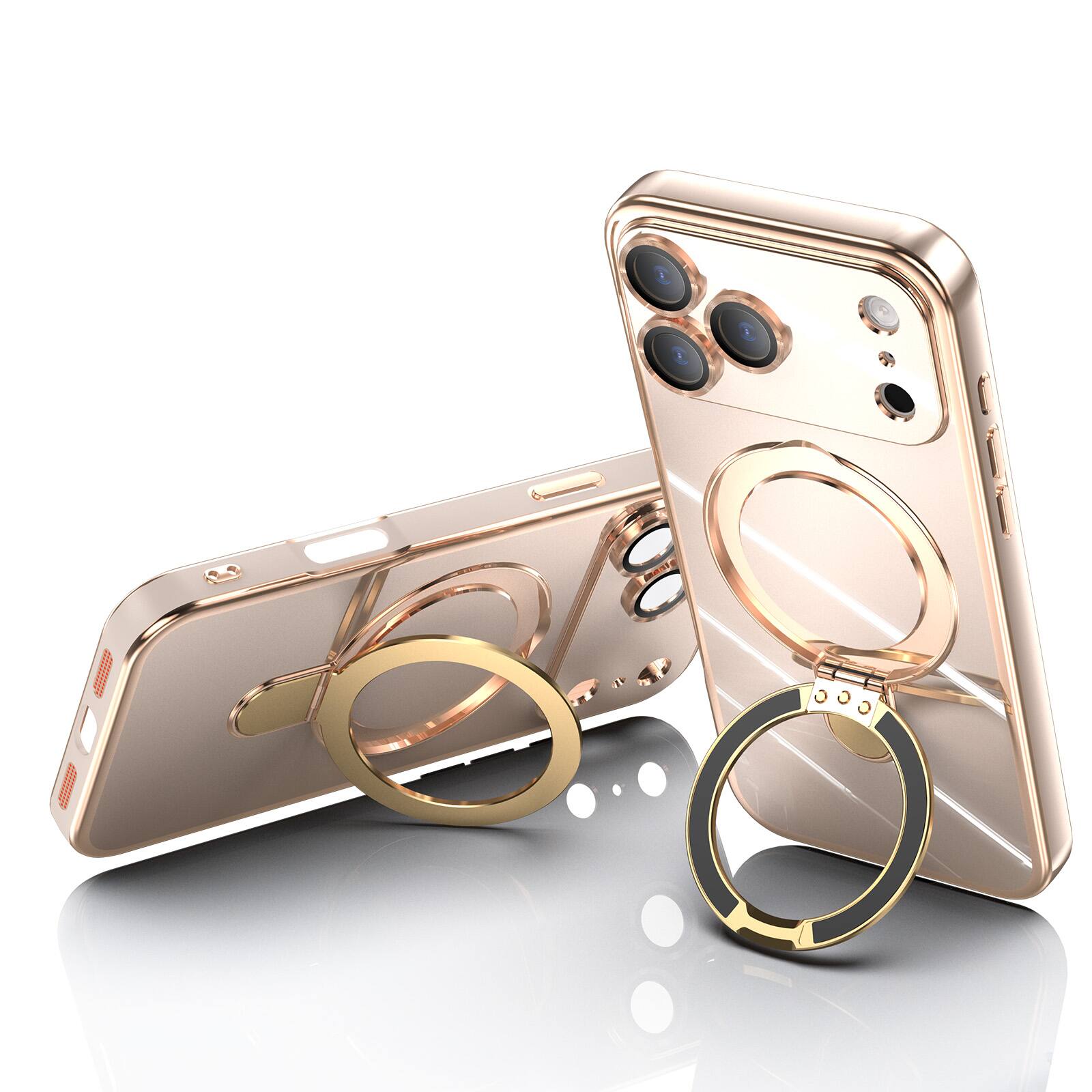 Alt View 2. Dteck - Mag Safe Case for Apple iPhone 17 Pro,Slim Shockproof TPU Case with Metal Stand Plated Bumper Bulit in Glass Lens Film - Lightpink.