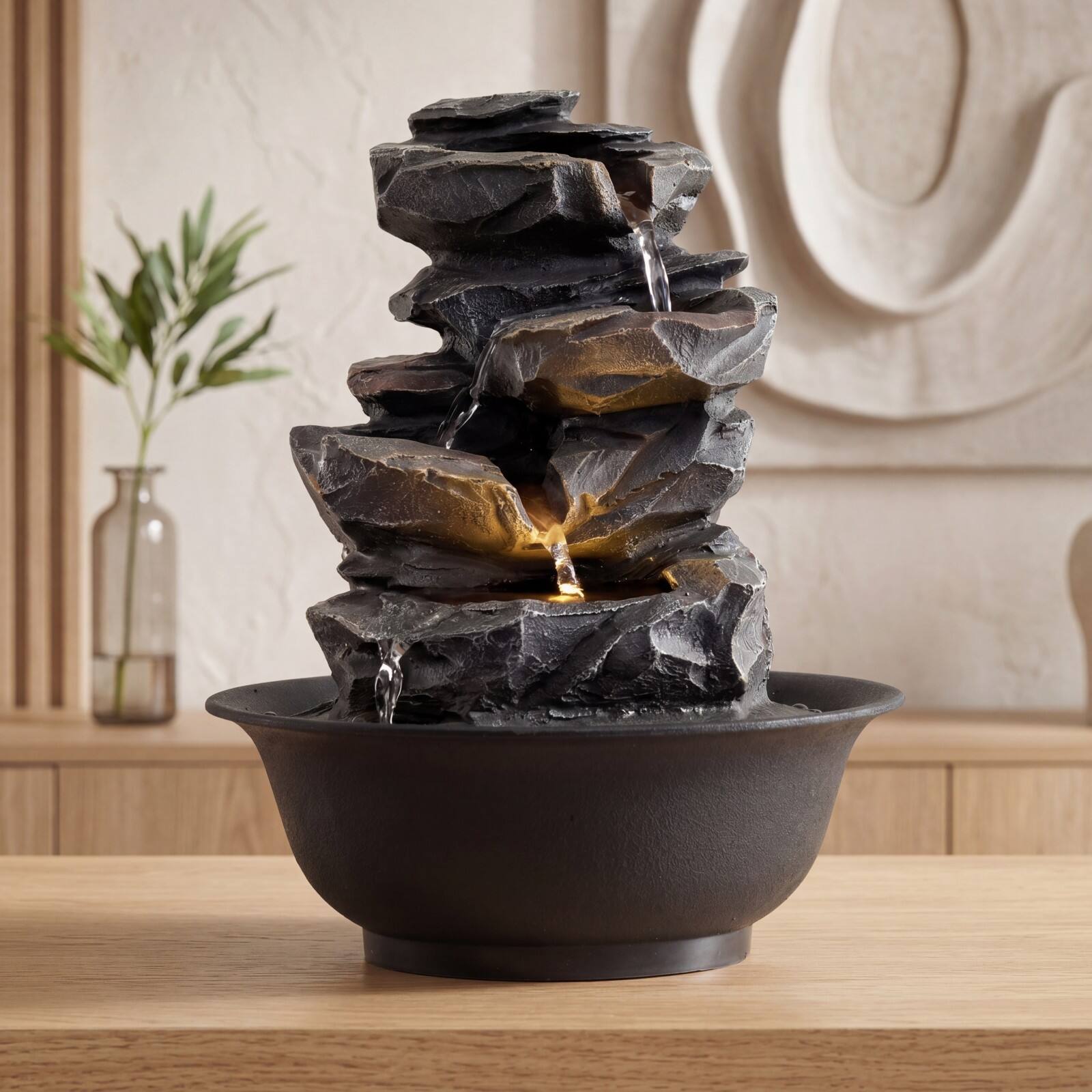 Front. Costway - Costway Tabletop Water Fountain with LED Light, Pump & Adjustable Flow for Home Office - Black.