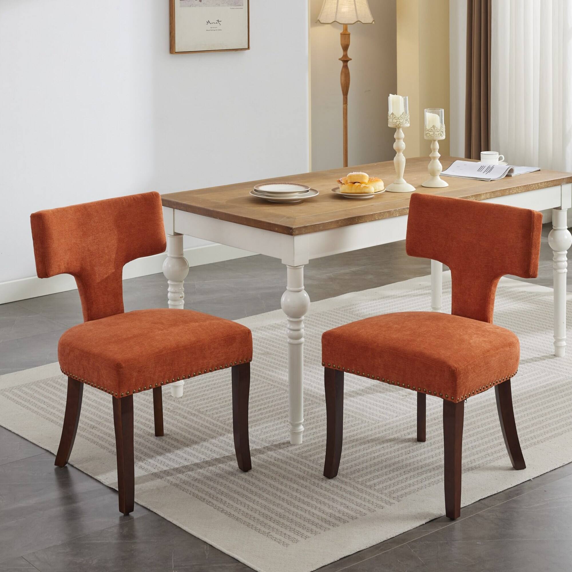 Alt View 10. GOODSILO - Modern Dining Chairs Set of Two with Curved Backrest and Upholstered Fabric Seating - Orange.
