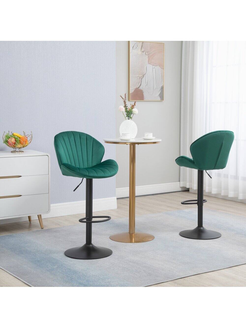 Alt View 2. Trinkets Crazed - Adjustable Swivel Gold Bar Stools Set Of 2, Counter Height With Backs, Velvet Island Chairs For Kitchen Home Decor - Green.