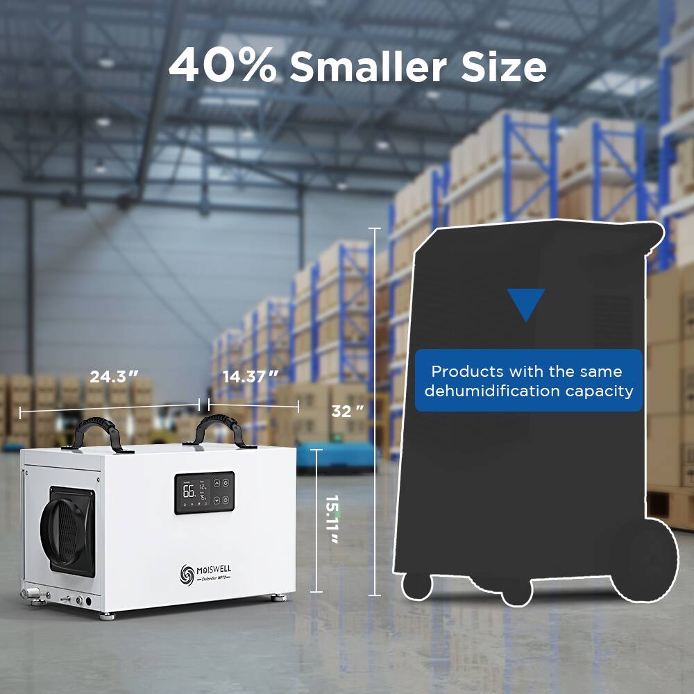 40% Smaller Size

24.3"
14.37"
32"
15.11"

Products with the same dehumidification capacity

MOISWELL -Odender