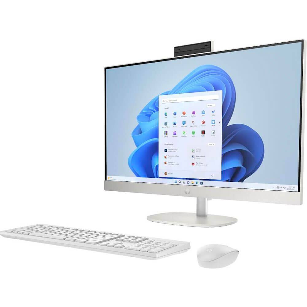 Left. HP - HP 27 inch Touchscreen All-in-One Desktop - Intel Core i5-1335U - Intel UHD Graphics - 16GB/512GB SSD - Windows 11 Home - White.