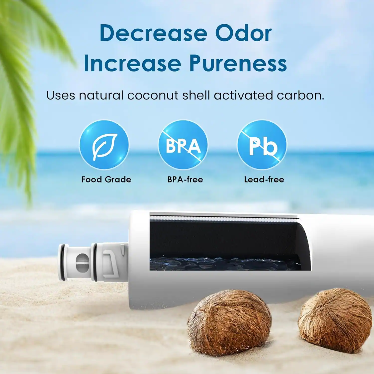 Decrease Odor  
Increase Pureness  

Uses natural coconut shell activated carbon.  

Food Grade  
BPA-free  
Lead-free