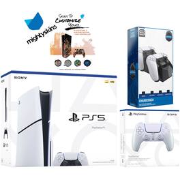 PlayStation 5 Slim Disc with Extra Controller, Dual Charging Dock and MightySkins Decal Voucher - PlayStation 5