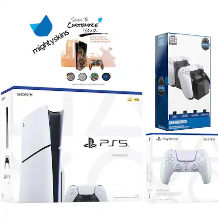**mighty skins**
**Skins To Customize Your PlayStation 3 Slim Disc Edition**
- One Controller
- Many Designs To Choose From!
**SONY**
**PlayStation 5**
**CHARGEDOCK**
**PlayStation 5**
**DualSense**
**For / Pour / Para PS5**