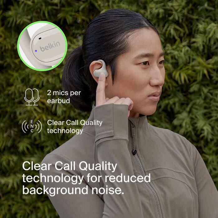belkin

2 mics per earbud

E N C

Clear Call Quality technology

Clear Call Quality technology for reduced background noise.