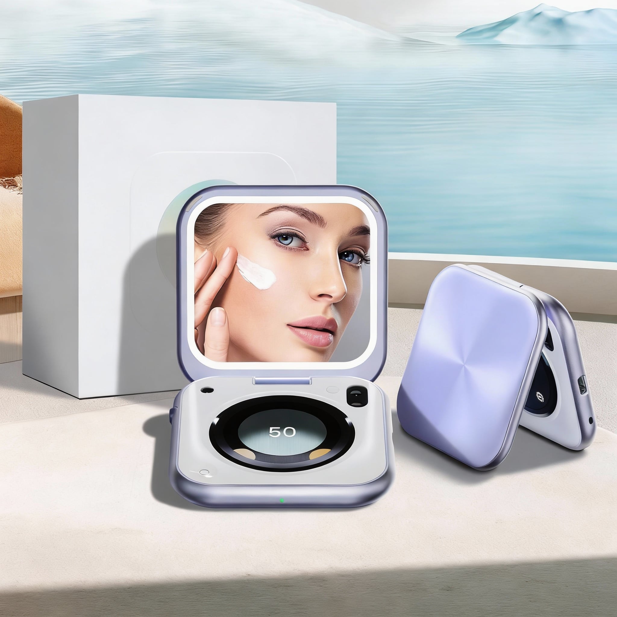 METALTON - Uv Camera Mirror For Sunscreen Test color Led Light With Real time Humidity Sensor Portable Travel Makeup C - Purple