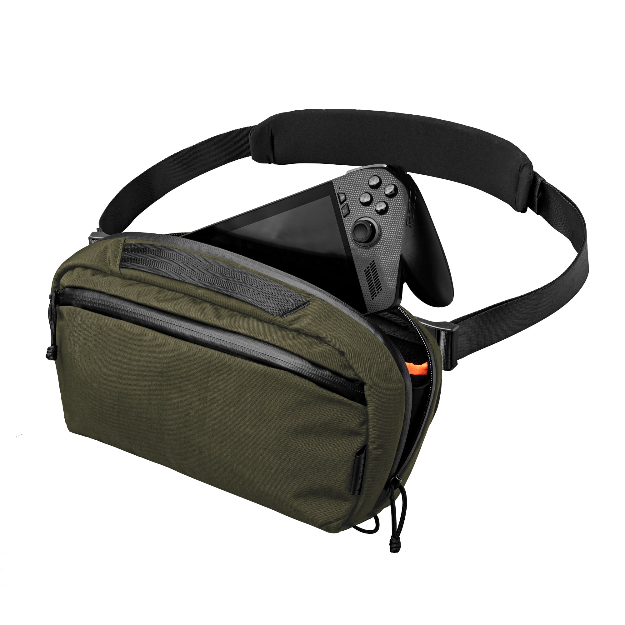 ALPAKA - Gaming Sling Bag for Switch 2/Steam Deck/ROG Ally, Game Card Holder (20), 3.5L EDC Crossbody, Water-Resistant - Green Axoflux 400D Washed Nylon