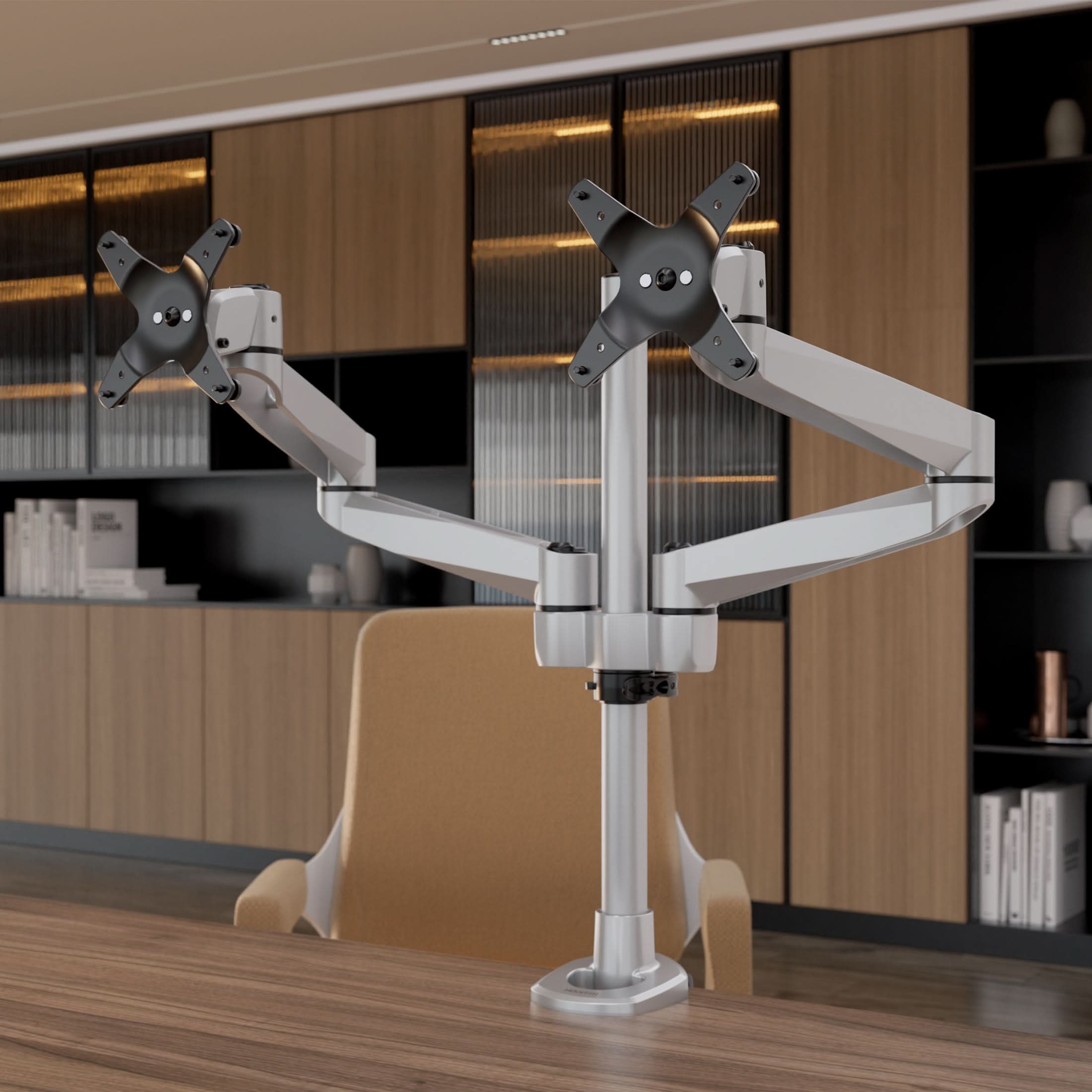 Alt View 5. Mount-It! - CLiX Series Dual Wide Adjustable Monitor Desk Mount – Full Motion Dual Arm for Two 13"-32" Screens, Silver - Silver.